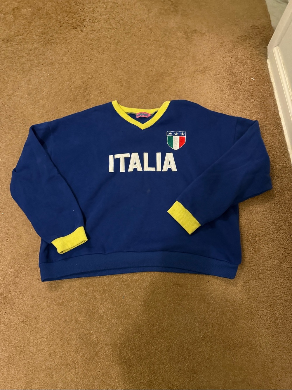 Edikted Blue Sweatshirt with Yellow Trim and Italia Patch